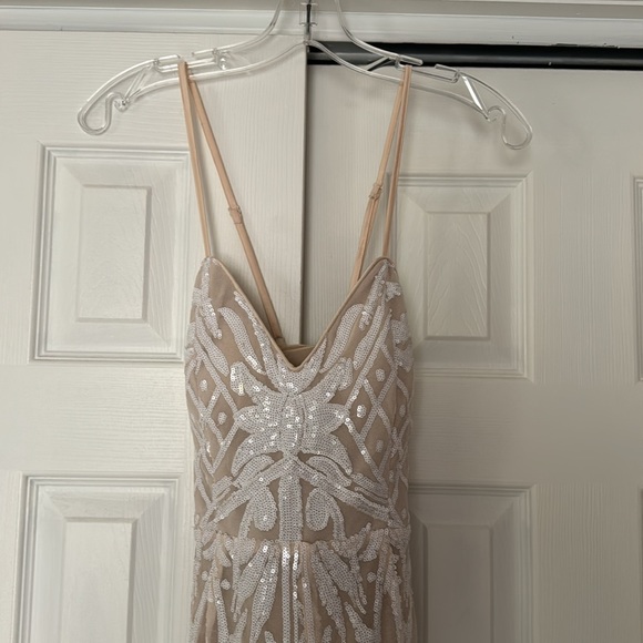 Lulus Catch a Spark White and Beige Sequin Romper for bachelorette shower or fun - Picture 2 of 13